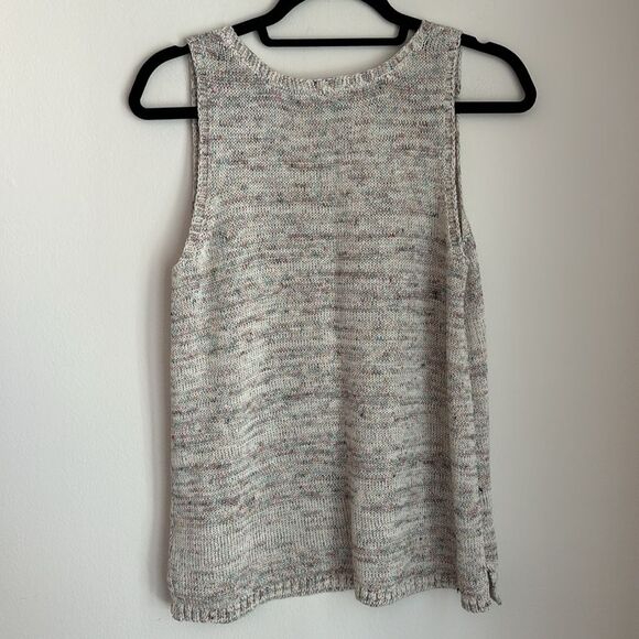 J. JILL Knit Two Piece v-neck tank short sleeve sweater set cream multi Petite M - Picture 6 of 13